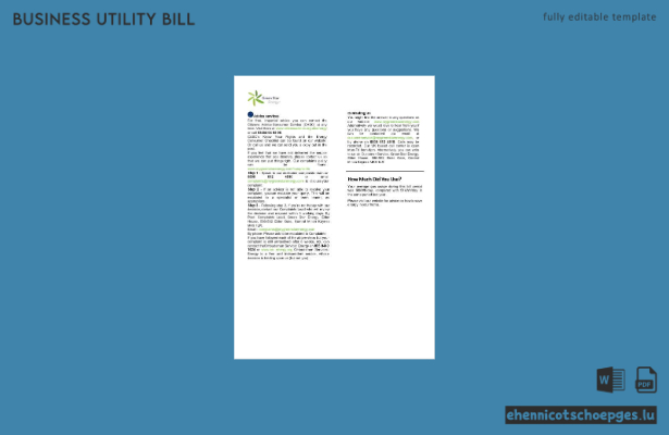 Energierechnung für Unternehmen (Green Star Energy, Vereinigtes Königreich) – Word- und PDF-Format, 3 Seiten, Beispielvorschau